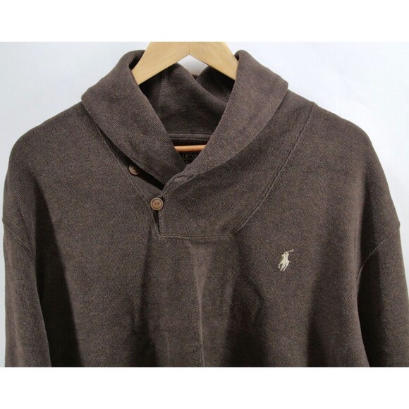 Polo Ralph Lauren Shawl Collar Two Button Sweater Brown Patch Long Sleeves Sz XL - Picture 2 of 8